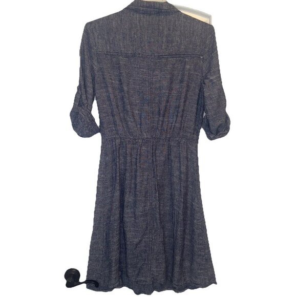 MAX STUDIO Women’s Blue Linen Blend Button Up Roll Tab Sleeve Shirt Dress Sz S - Picture 3 of 7